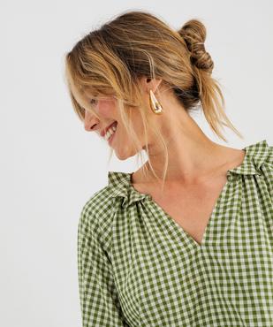 Blouse manches longues ample et fluide à carreaux vichy femme vue2 - GEMO 4G FEMME - GEMO