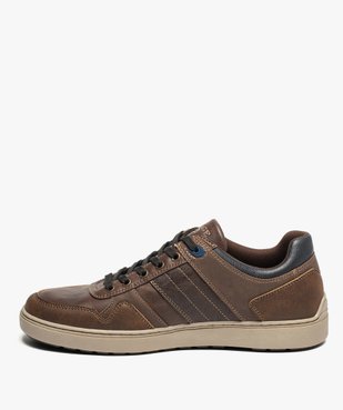 Baskets homme à lacets avec empiècements multimatières vue3 - GEMO (CASUAL) - GEMO