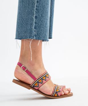 Sandales plates en cuir avec brides décorées de perles femme vue1 - FOLLOW ME - GEMO