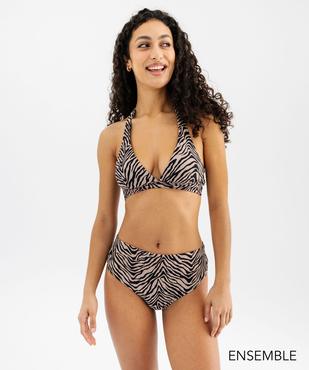 Ensemble de maillot de bain deux pièces imprimé beige pour femme  - GEMO