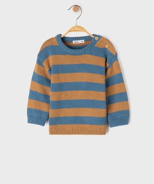 Pull en grosse maille à larges rayures bébé garçon vue1 - GEMO 4G BEBE - GEMO