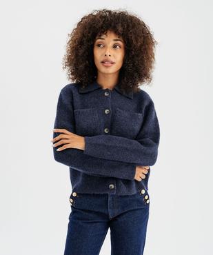 Gilet à grand col avec poches poitrine femme - LuluCastagnette vue2 - LULUCASTAGNETTE - GEMO