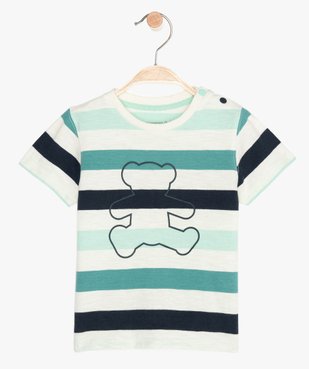 Tee-shirt bébé garçon à rayures et motif - Lulu Castagnette vue1 - LULUCASTAGNETTE - GEMO