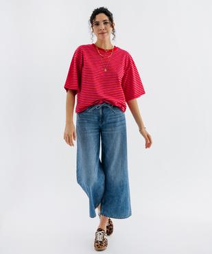 Tee-shirt manches courtes coupe large en jersey de coton rayé femme vue4 - GEMO 4G FEMME - GEMO
