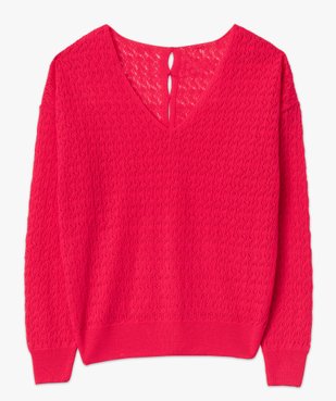 Pull col V en maille fine ajourée femme vue4 - GEMO(FEMME PAP) - GEMO