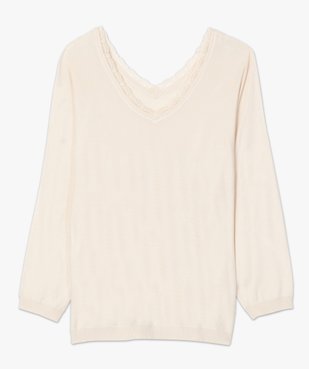 Pull femme en maille fine avec décolleté V en dentelle vue4 - Nikesneakers (G TAILLE) - Nikesneakers