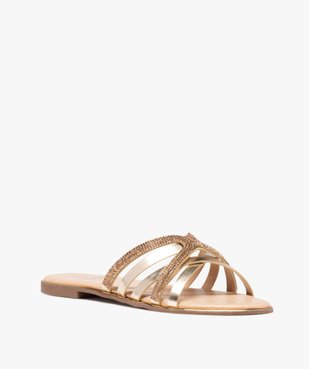 Mules femme à talon plat et brides métallisées à strass vue2 - GEMO (CASUAL) - GEMO