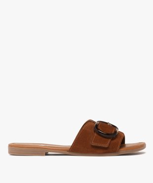 Mules femme à talon plat avec bride en cuir suédé à large boucle fantaisie vue1 - GEMO (CASUAL) - GEMO