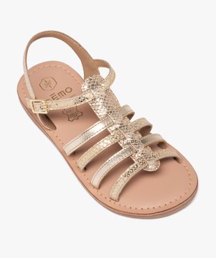 Sandales fille en cuir uni effet métallisé à multiples brides vue5 - TANEO - GEMO