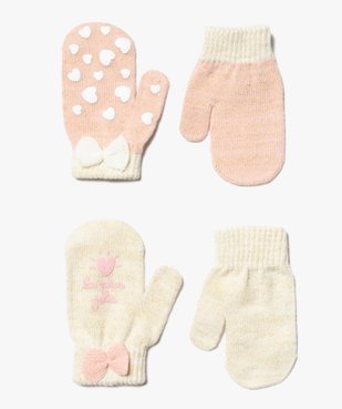 Moufles bébé fille en maille pailletée avec motifs (lot de 2) vue1 - GEMO(BEBE DEBT) - GEMO