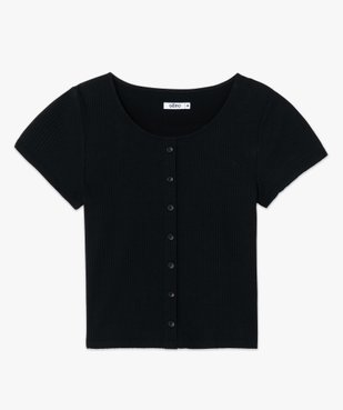 Tee-shirt femme court en maille côtelée avec boutons vue4 - GEMO(FEMME PAP) - GEMO
