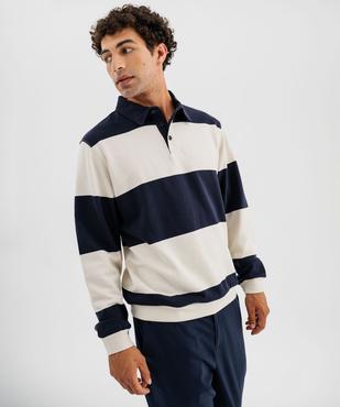Sweat à rayures avec col chemise homme vue3 - GEMO (HOMME) - GEMO