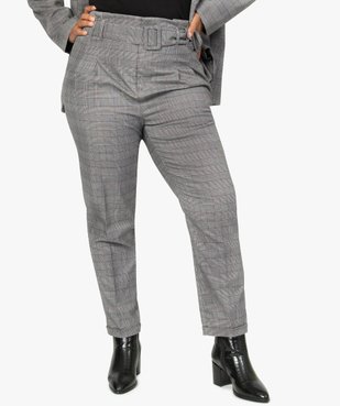 Pantalon femme motif Prince de Galles coupe large avec ceinture vue1 - GEMO (G TAILLE) - GEMO