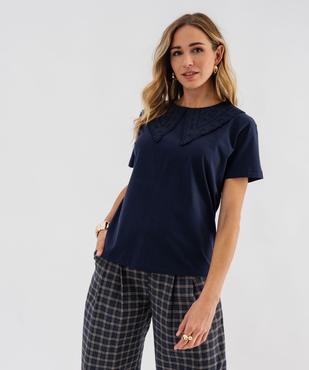Tee-shirt manches courtes avec grand col brodé femme vue5 - GEMO(FEMME PAP) - GEMO