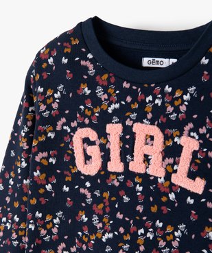 Sweat fille fleuri avec inscription en maille bouclette vue2 - GEMO (ENFANT) - GEMO