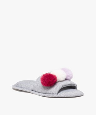 Chaussons femme mules en jersey uni avec pompons fantaisie vue2 - GEMO 4G FEMME - GEMO