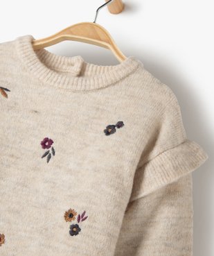 Pull bébé fille avec motifs fleurs brodés et volant aux épaules vue2 - GEMO(BEBE DEBT) - GEMO