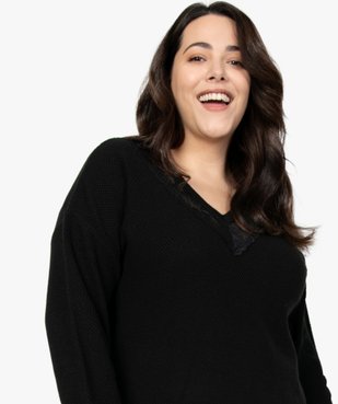 Robe femme en maille fantaisie et col V en dentelle vue2 - GEMO (G TAILLE) - GEMO