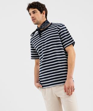 Tee-shirt manches courtes en maille rayée homme vue1 - GEMO 4G HOMME - GEMO