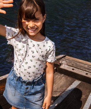 Tee-shirt fille en maille côtelée avec finitions froncées vue4 - GEMO C4G FILLE - GEMO