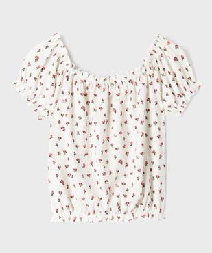 Tee-shirt manches courtes à motifs fleuris finitions froncées fille vue3 - GEMO (JUNIOR) - GEMO
