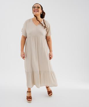 Robe longue à manches courtes en tissu texturé femme grande taille vue1 - GEMO (G TAILLE) - GEMO