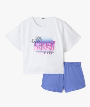 Pyjashort fille bicolore avec inscription Hawaï vue1 - GEMO (JUNIOR) - GEMO