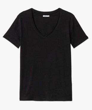 Tee-shirt femme à manches courtes avec col V roulotté vue4 - GEMO(FEMME PAP) - GEMO