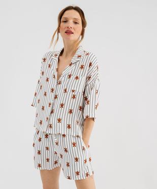 Pyjashort à rayures et motifs ourson femme - LuluCastagnette vue3 - LULUCASTAGNETTE - GEMO