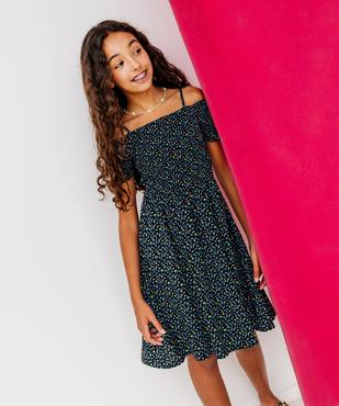 Robe fleurie à fines bretelles et buste smocké fille vue1 - GEMO 4G FILLE - GEMO