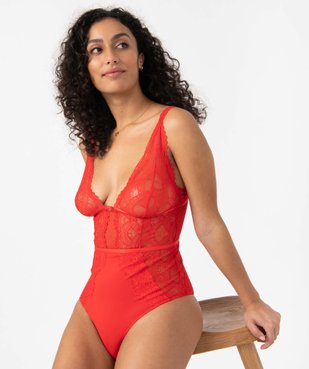Body femme en dentelle et microfibre vue2 - GEMO(HOMWR FEM) - GEMO