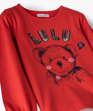 Tee-shirt fille avec motif et sequins brodés – Lulu Castagnette vue2 - LULUCASTAGNETTE - GEMO