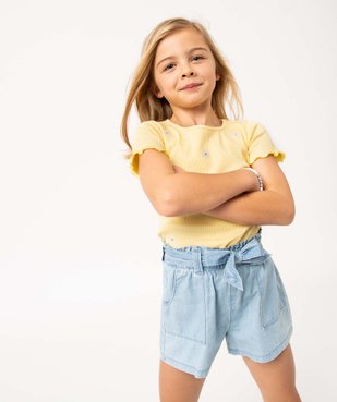 Tee-shirt fille à manches courtes avec fleurs brodées vue1 - GEMO (ENFANT) - GEMO