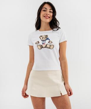 Tee-shirt manches courtes en coton stretch imprimé fille - LuluCastagnette X Alizée vue3 - LULU CASTAGNETTE G4G D - GEMO