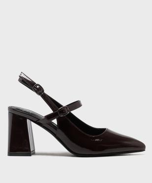 Escarpins sling-back vernis à bout pointu et talon large femme - Follow Me vue1 - FOLLOW ME - GEMO