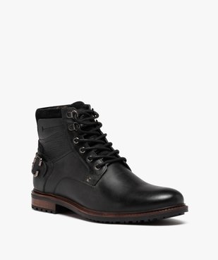 Boots homme dessus en cuir uni à lacets et bride à boucle arrière vue2 - GEMO (CASUAL) - GEMO