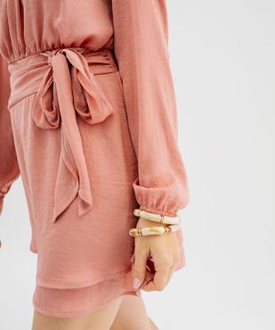 Robe courte à manches longues en satin femme vue2 - GEMO(FEMME PAP) - GEMO