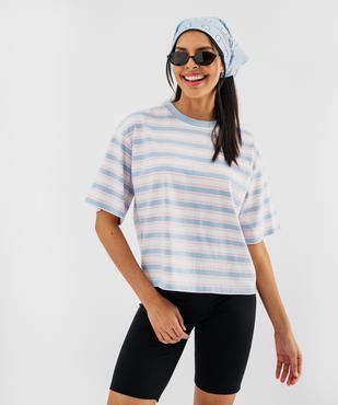 Tee-shirt manches courtes à rayures coupe oversize femme vue1 - GEMO 4G FEMME - GEMO