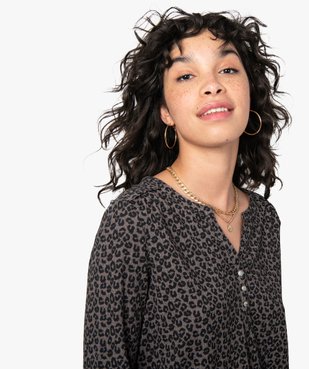 Tee-shirt femme imprimé à manches longues avec col boutonné vue2 - GEMO 4G FEMME - GEMO