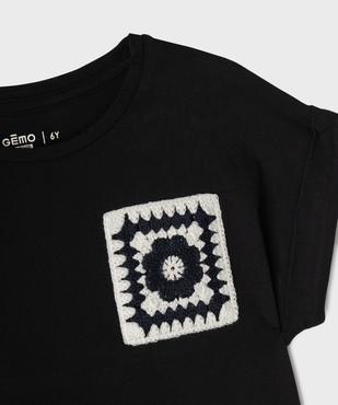 Tee-shirt manches courtes à revers coupe loose et broderie crochet fille vue3 - GEMO 4G FILLE - GEMO