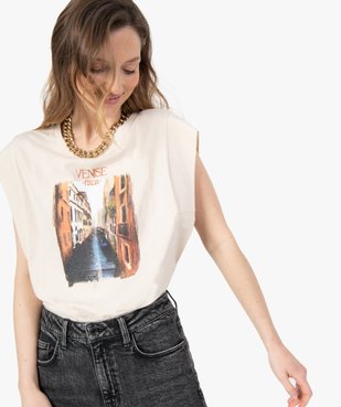 Tee-shirt femme sans manches avec motif sur le buste vue1 - GEMO(FEMME PAP) - GEMO