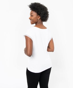 Tee-shirt femme à manches courtes avec col V en dentelle vue6 - GEMO 4G FEMME - GEMO