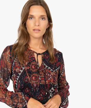 Blouse femme en mousseline imprimée à col effet plastron vue2 - GEMO(FEMME PAP) - GEMO