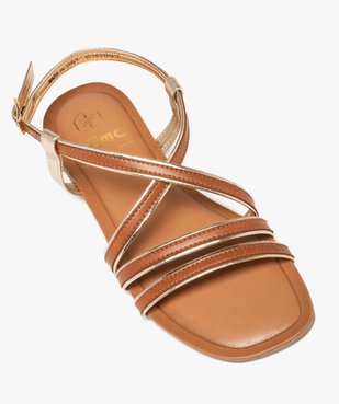 Sandales femme à talon plat et brides à liseré doré vue6 - GEMO (CASUAL) - GEMO