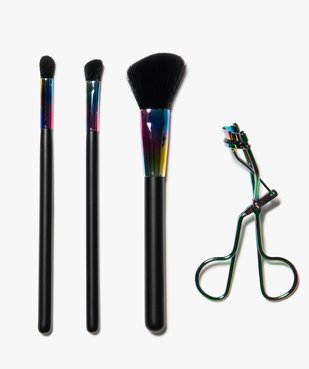 Kit maquillage 4 pièces en métal irisé : pinceaux et recourbe-cils vue1 - GEMO (ACCESS) - GEMO