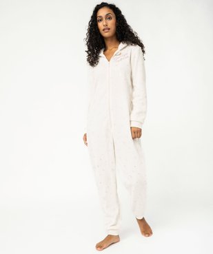 Combinaison pyjama à capuche en maille peluche femme vue1 - GEMO(HOMWR FEM) - GEMO