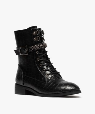 Boots femme unis à talon plat imitation croco style rock vue2 - GEMO (CASUAL) - GEMO