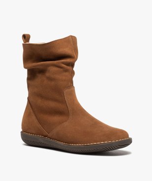 Boots fourrées femme à talon plat dessus cuir retourné uni vue2 - GEMO (CASUAL) - GEMO