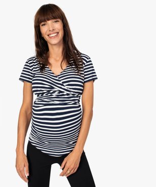 Tee-shirt de grossesse et allaitement cache-cœur vue1 - GEMO (MATER) - GEMO
