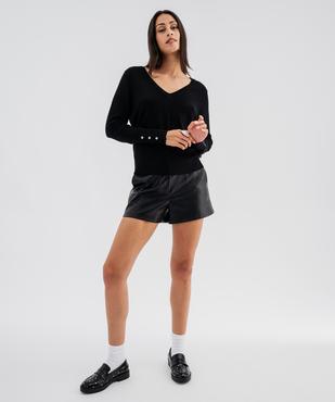 Pull fin en viscose avec col V et boutons aux poignets femme vue4 - GEMO 4G FEMME - GEMO
